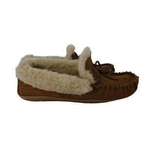 J Crew‎ Fur Lined Moccasin Slippers Women’s 7 Brown House Shoes